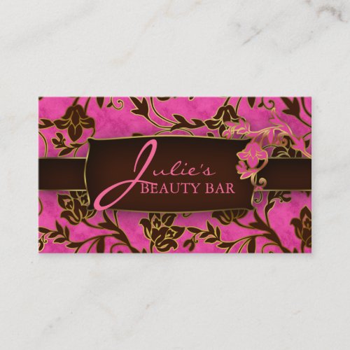 Floral Beauty Business Card Gold Trim Pink Brown H