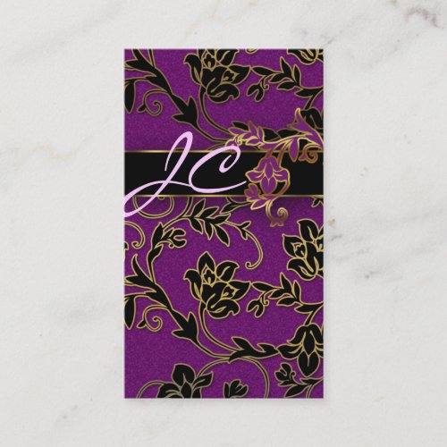 Floral Beauty Business Cards Purple Gold Trim