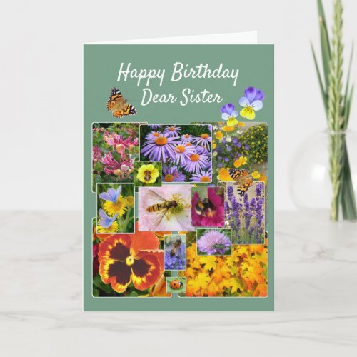 Floral Beauty Custom Text Sister Birthday Card