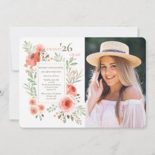 Floral Beauty Graduation Photo Invitation