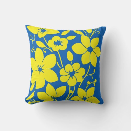 Floral beauty in azure and yellow throw pillow