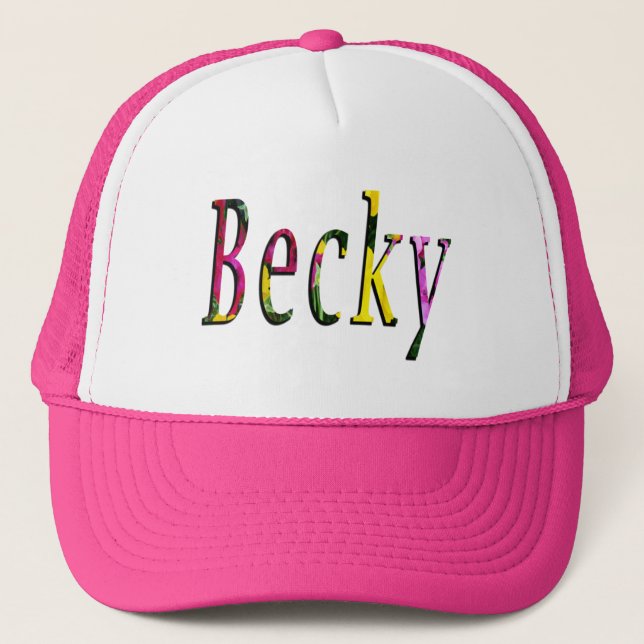 Floral Becky Name Logo, Trucker Hat (Front)