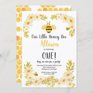 Floral Bee Birthday Invitation