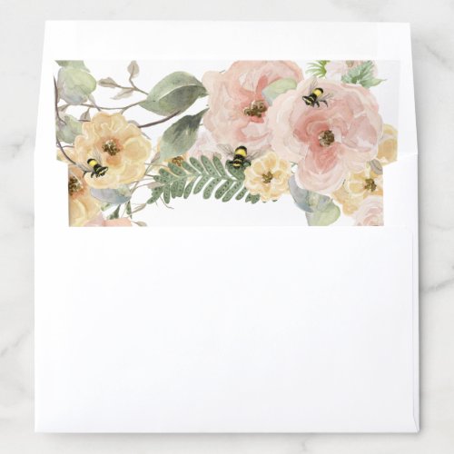 Floral Bee Blush Pink Watercolor with Sage Foliage Envelope Liner