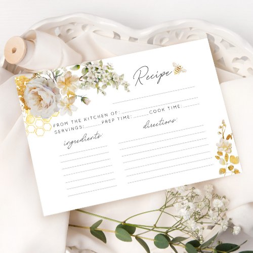  Floral bee bridal shower recipe card