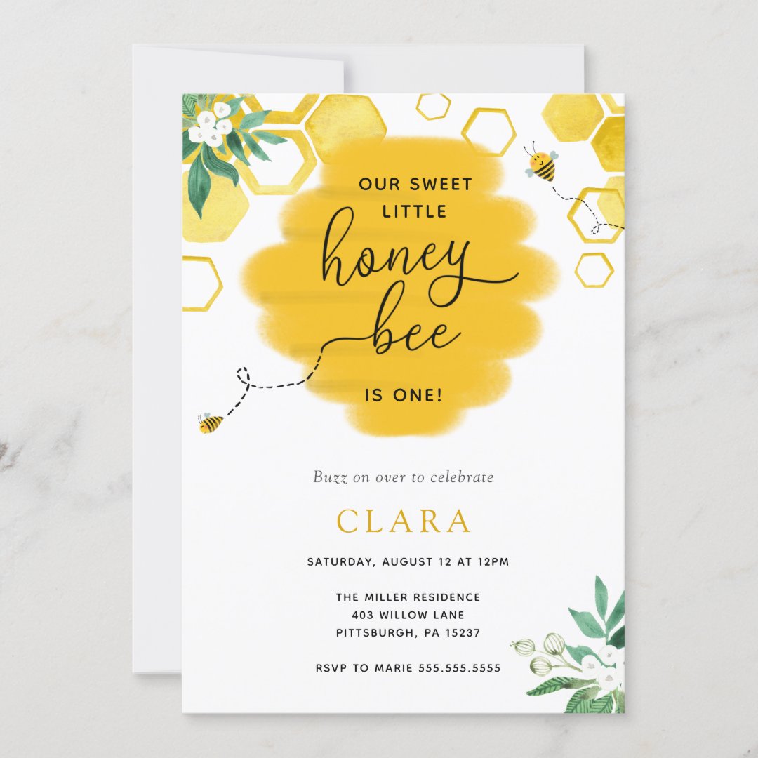 Floral Bee-Day Birthday Invitation | Zazzle