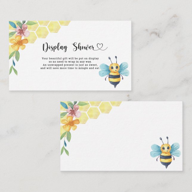 Floral Bee Display Baby Shower Enclosure Card (Front/Back)