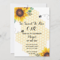 Floral Bee First Bee-day Birthday Invitation