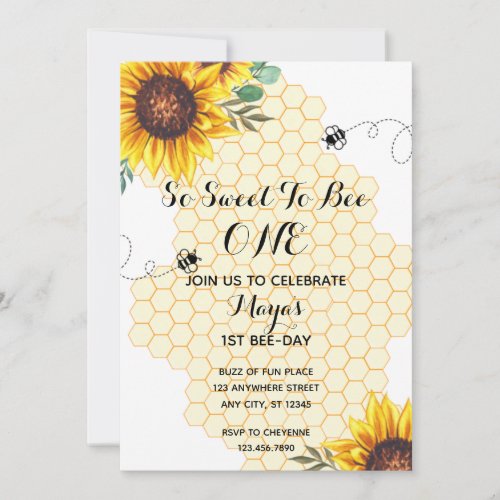 Floral Bee First Bee_day Birthday Invitation