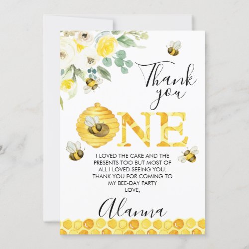 Floral Bee First Bee_day Birthday Thank You Card