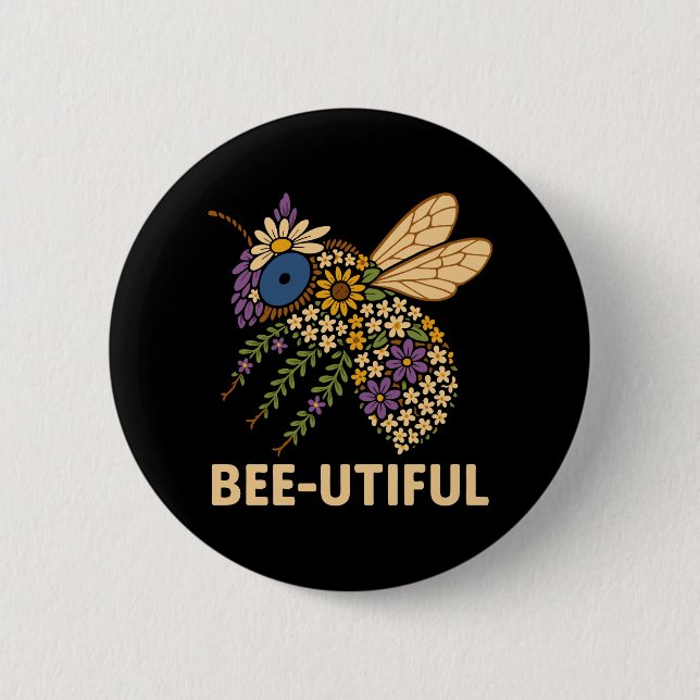 Floral Bee Fusion Bee-Utiful Button (Front)