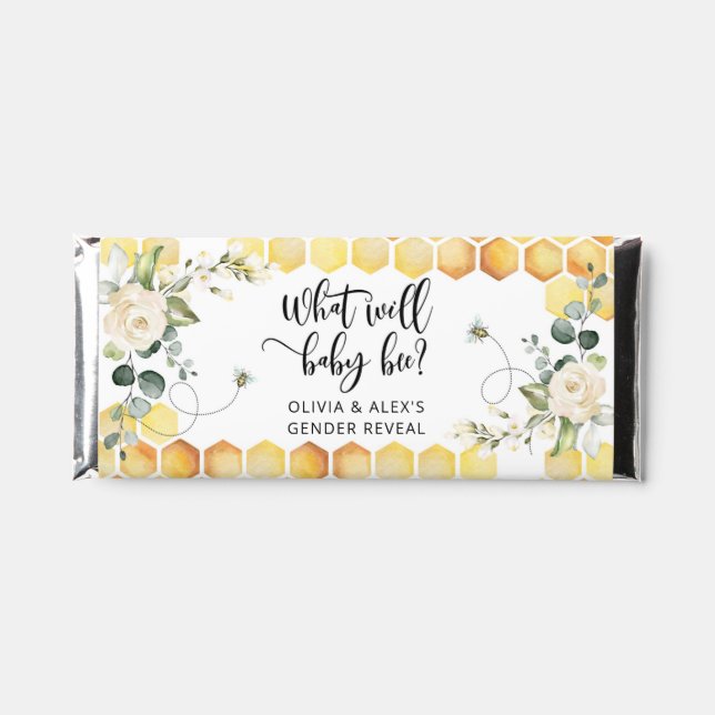 Floral bee gender reveal hershey bar favors (Front)