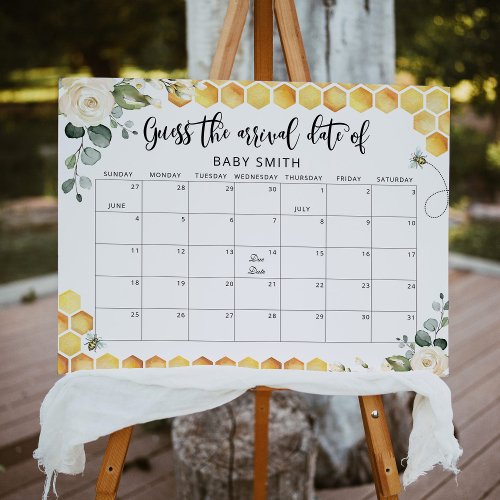 Floral bee Guess the due Date calendar Poster