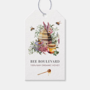 Floral Bee Hive Watercolor Beekeeper Qr code Gift Tags