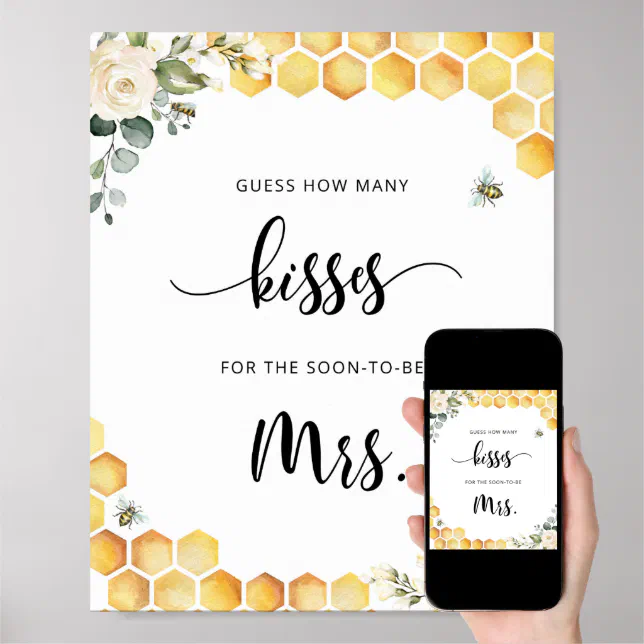 Floral Theme How Many Kisses Bridal Shower Game – Set With 1 Sign & 50 Guessing Cards - View #5