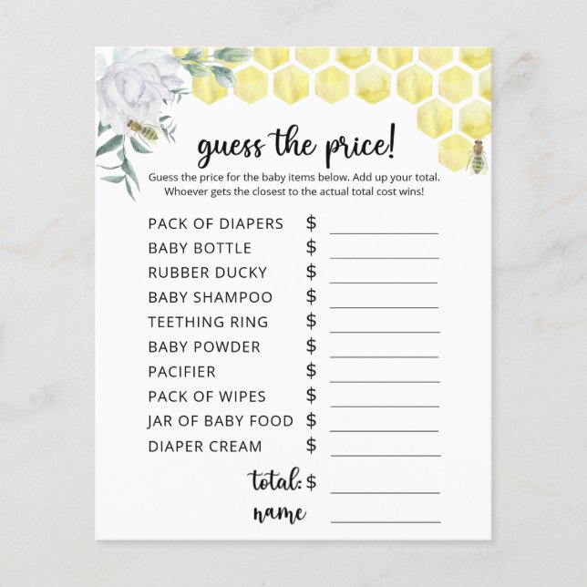 Floral Bee Price Guess Game (Front)
