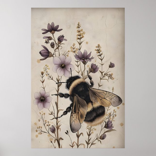 Floral Bee Print, Dark Academia Wall Art (Front)