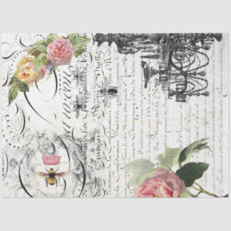 Floral Bee Script Decoupage Tissue Paper