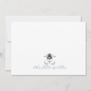 Floral Bee Script Name Note Card