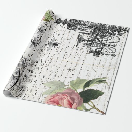 Floral Bee Script Wrapping Paper | Zazzle