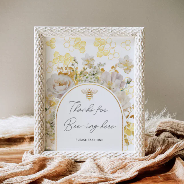 Floral bee thank you for beeing here poster | Zazzle