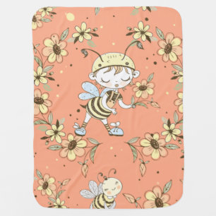 Floral Bee Unisex Baby Blanket