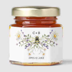 Floral Bee with Daisies and Violets Wedding Honey Jar Favors