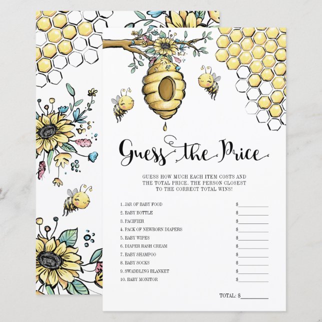 Floral Beehive Honey Bee Guess the Price Game (Front/Back)