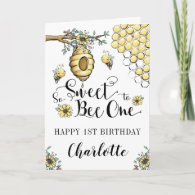 Floral Beehive Honey So Sweet Bee 1st Birthday Card