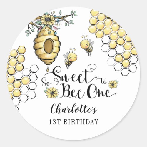 Floral Beehive Honey So Sweet Bee 1st Birthday Classic Round Sticker