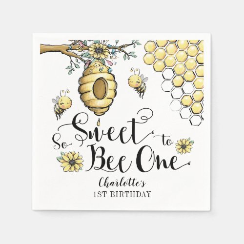 Floral Beehive Honey So Sweet Bee 1st Birthday Napkins