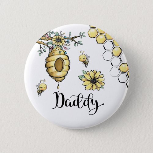 Floral Beehive Honey Sweet Bee Baby Shower Daddy Button