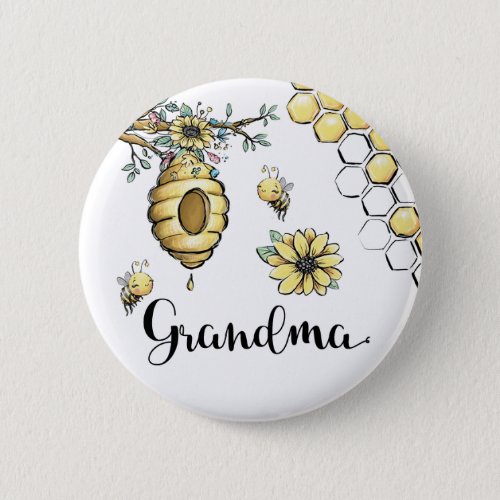 Floral Beehive Honey Sweet Bee Baby Shower Grandma Button