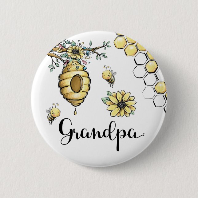 Floral Beehive Honey Sweet Bee Baby Shower Grandpa Button (Front)