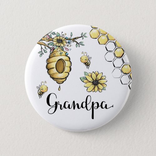 Floral Beehive Honey Sweet Bee Baby Shower Grandpa Button