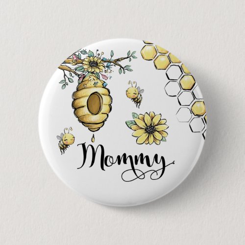 Floral Beehive Honey Sweet Bee Baby Shower Mommy Button