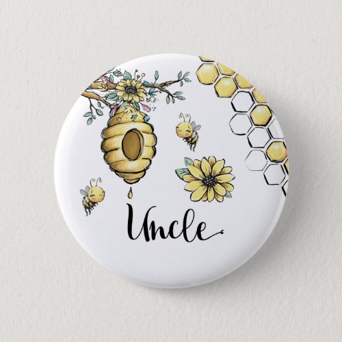 Floral Beehive Honey Sweet Bee Baby Shower Uncle Button