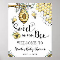 Floral Beehive Honey Sweet Bee Baby Shower Welcome Poster