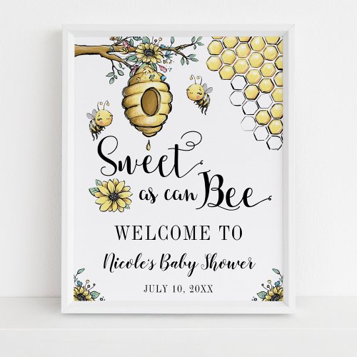 Floral Beehive Honey Sweet Bee Baby Shower Welcome Poster