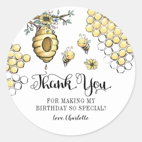 Floral Beehive Honey Sweet Bee Birthday Thank You Classic Round Sticker