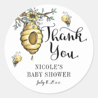 Floral Beehive Honey Sweet Bee Girl Baby Shower Classic Round Sticker