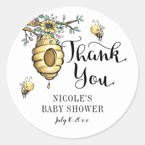 Floral Beehive Honey Sweet Bee Girl Baby Shower Classic Round Sticker