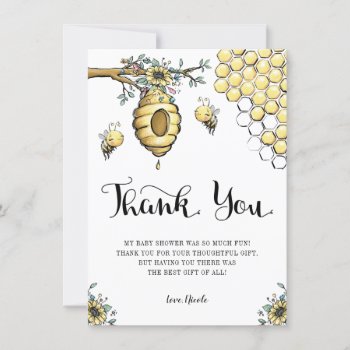 Floral Beehive Honey Sweet Bee Girl Baby Shower Thank You Card by printcreekstudio at Zazzle