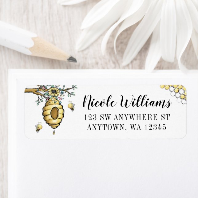 Floral Beehive Honey Sweet Bee Return Address Label (Insitu)