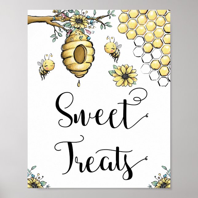 Floral Beehive Honey Sweet Bee Sweet Treats Poster (Front)