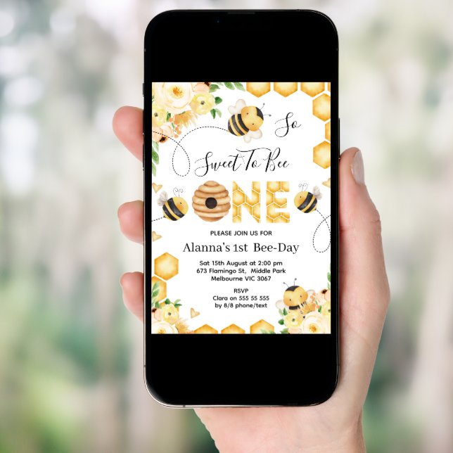 Floral Beehive So Sweet To Bee One 1st Birthday Invitation (Front Digital)