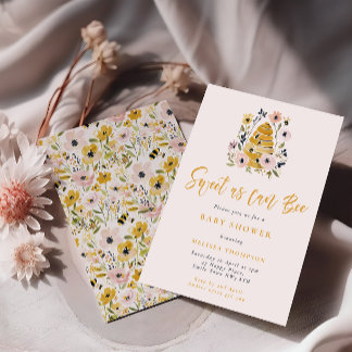 Floral Beehive Sweet As Can Bee Baby Shower Invitation