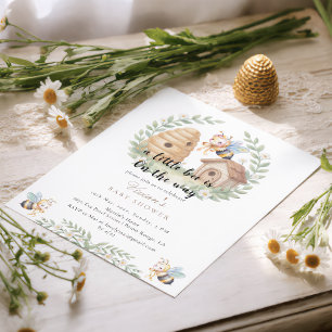 Floral Beehives and Little Bee Baby Shower Invitation
