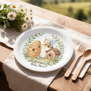 Floral Beehives and little Bee Baby Shower Paper Plates