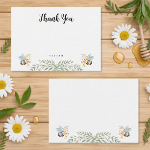 Floral Beehives & little Bee Blank Thank You Card